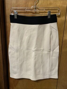 BCBG Cream Pencil Skirt with Black Waistband